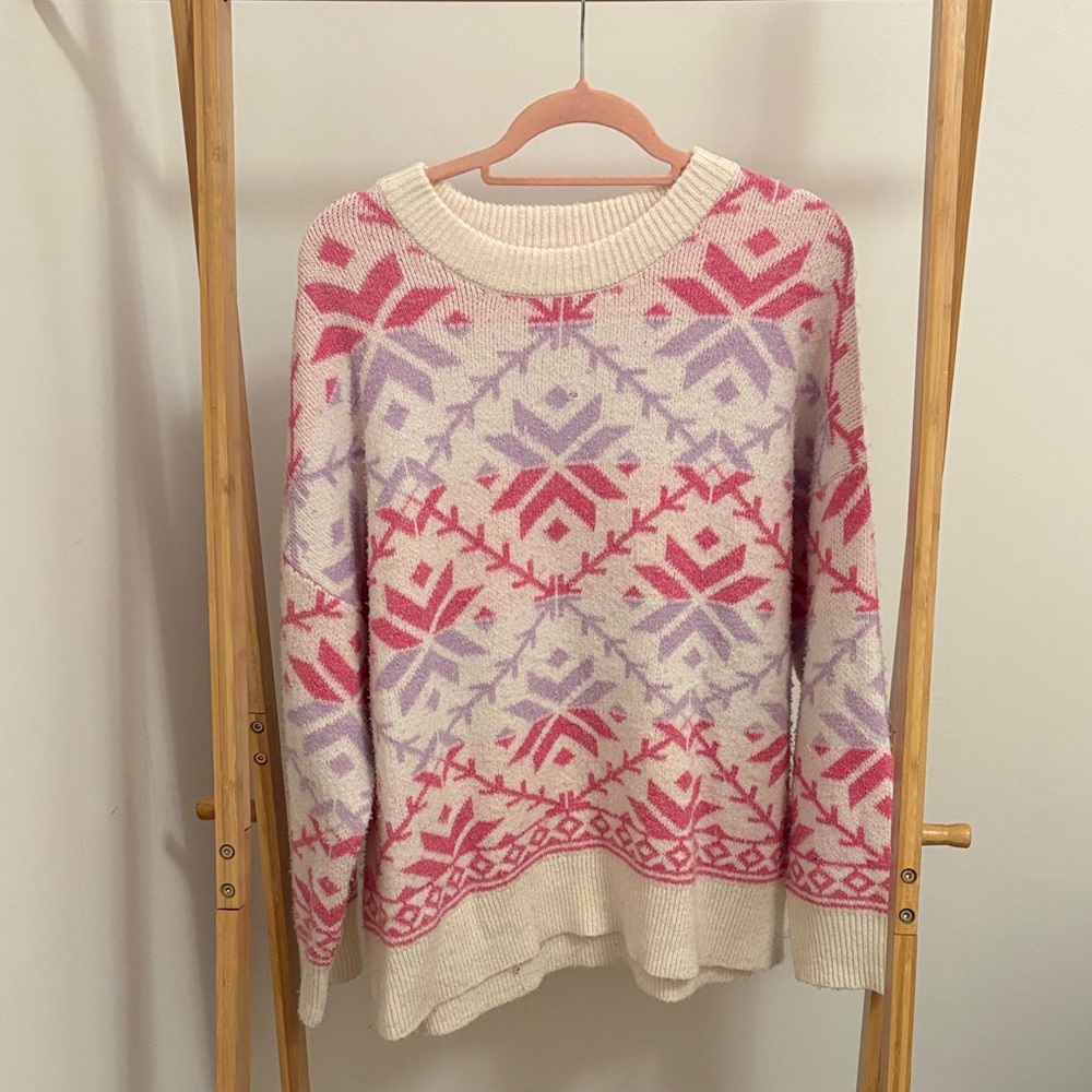 Sincerely Jules Pink & Lavender Fair Isle Crewneck Sweater